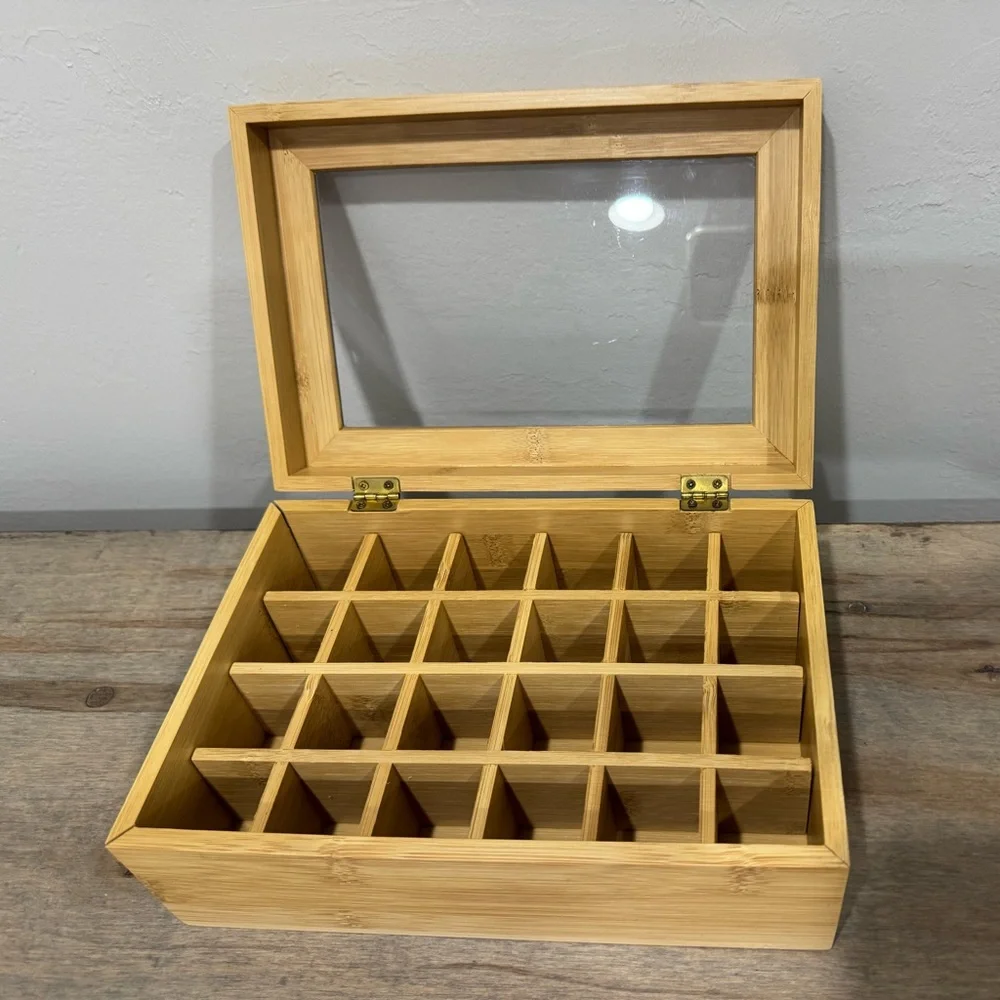 Bamboo Wooden Storage Box with 24 single inserts, Like New